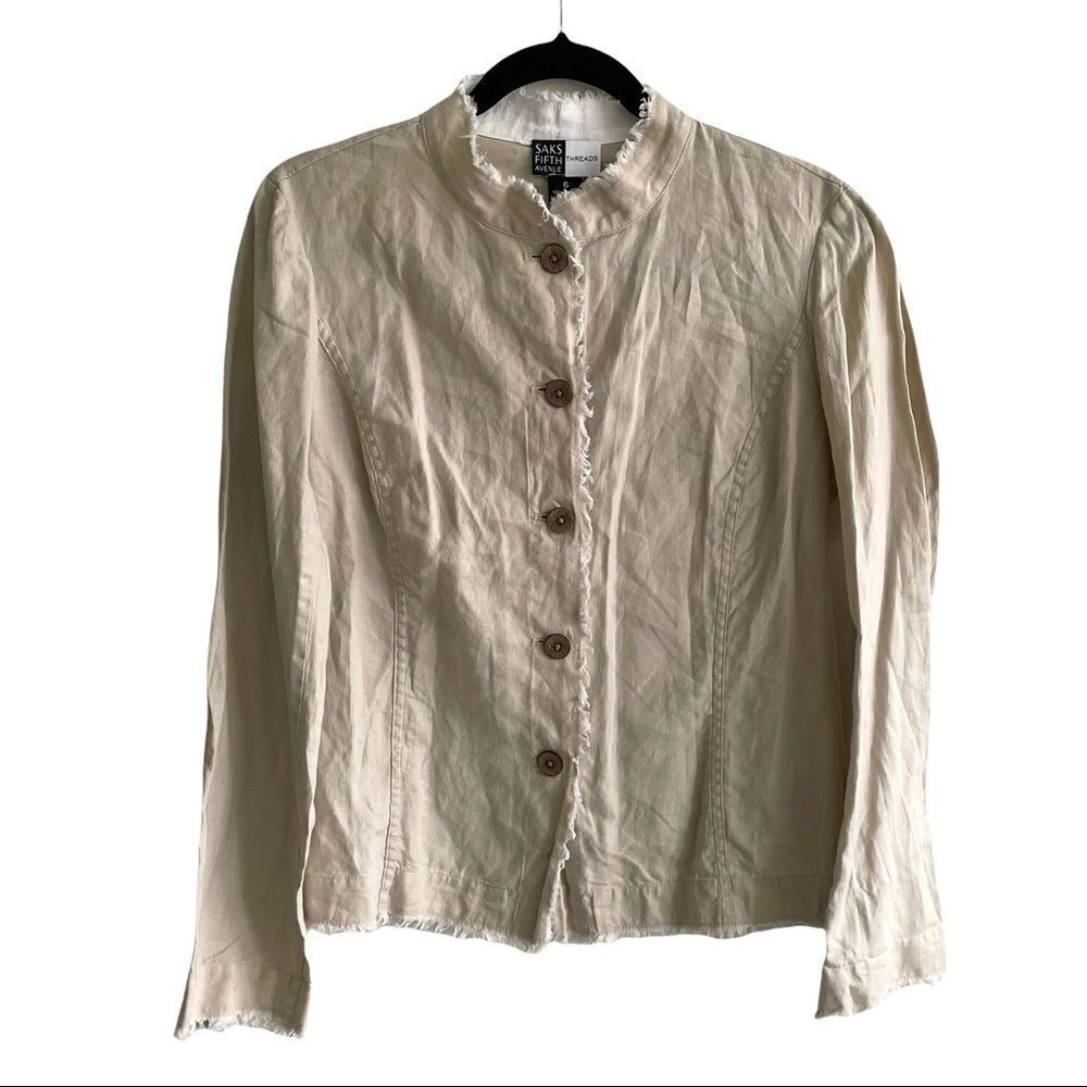 SAKS FIFTH AVENUE Threads Linen along Sleeve Button Front Blazer Jacket Tan 6